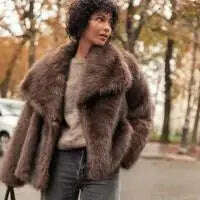 KIMLUD, Dark Brown Faux Fur Long Overcoat For Women Fashion Lapel Single Breasted Loose Fluffy Plush Warm Coat Winter Thicken Outerwear, Short / M, KIMLUD APPAREL - Womens Clothes