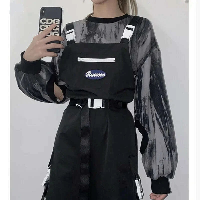 Dark Gothic Techwear Women Cargo Pants Harajuku Streetwear Black High Waist Trousers Female Mall Goth Emo Detachable Shorts 2023 - KIMLUD