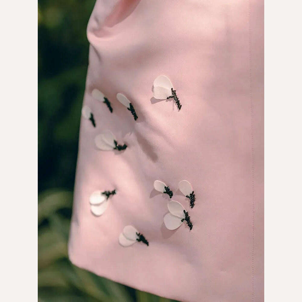 DEAT Elegant Dress Puff Sleeve Square Collar Pink Embroidered Flowers Mini Women's Party Dress 2024 Spring New Fashion 13DB4005 - KIMLUD