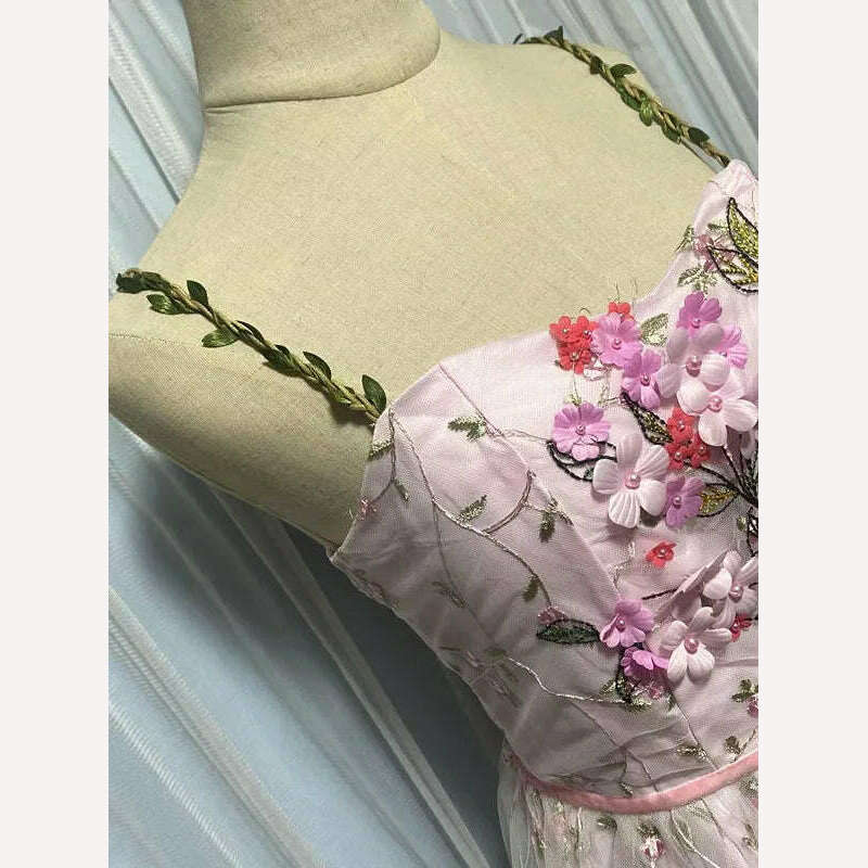 DEAT Elegant Slip Dress Embroidered 3d Floral Pearls Woven Leaves Shoulder Straps Women's Dress 2024 Spring New Fashion 13DB2580 - KIMLUD
