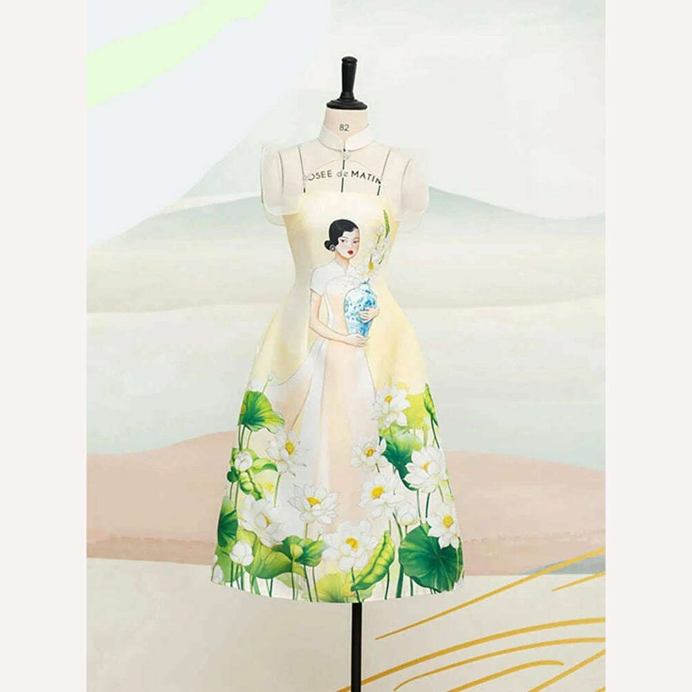 DEAT Strapless Dress Spliced Design Printed Flowers Design Waist A-line Women's Party Dress 2024 Spring New Fashion 13DB4000 - KIMLUD