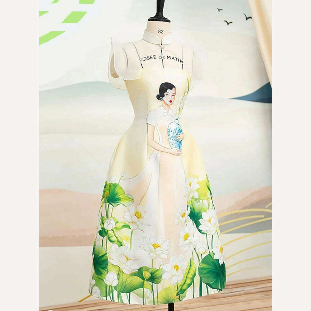 DEAT Strapless Dress Spliced Design Printed Flowers Design Waist A-line Women's Party Dress 2024 Spring New Fashion 13DB4000 - KIMLUD
