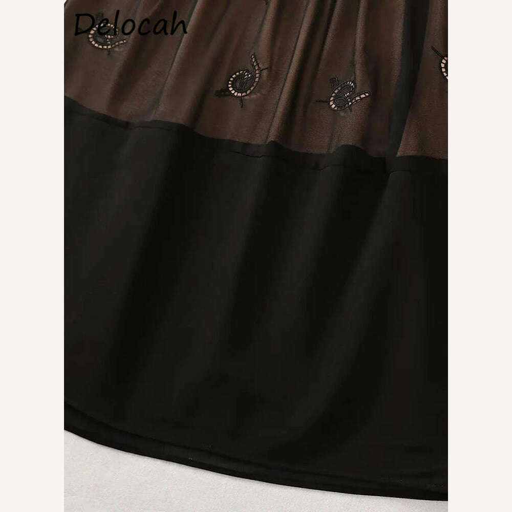 Delocah High Quality Autumn Women Fashion Runway A-Line Dress Lantern Long Sleeve Belt Hollow Out Solid Color Print Long Dresses - KIMLUD