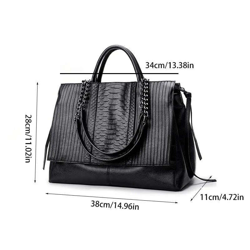 Designer Women's Handbag Luxury Crocodile Pattern Handbag Chain Women's Shoulder Bag Black Business Tote Bag - KIMLUD