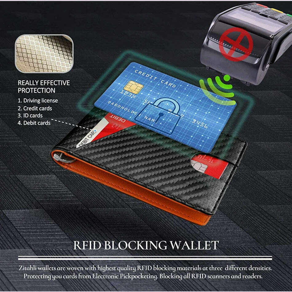 DIENQI Carbon Fiber Rfid Slim Card Luxury Wallet Money Bag Men's Wallet Bifold Billfold - KIMLUD