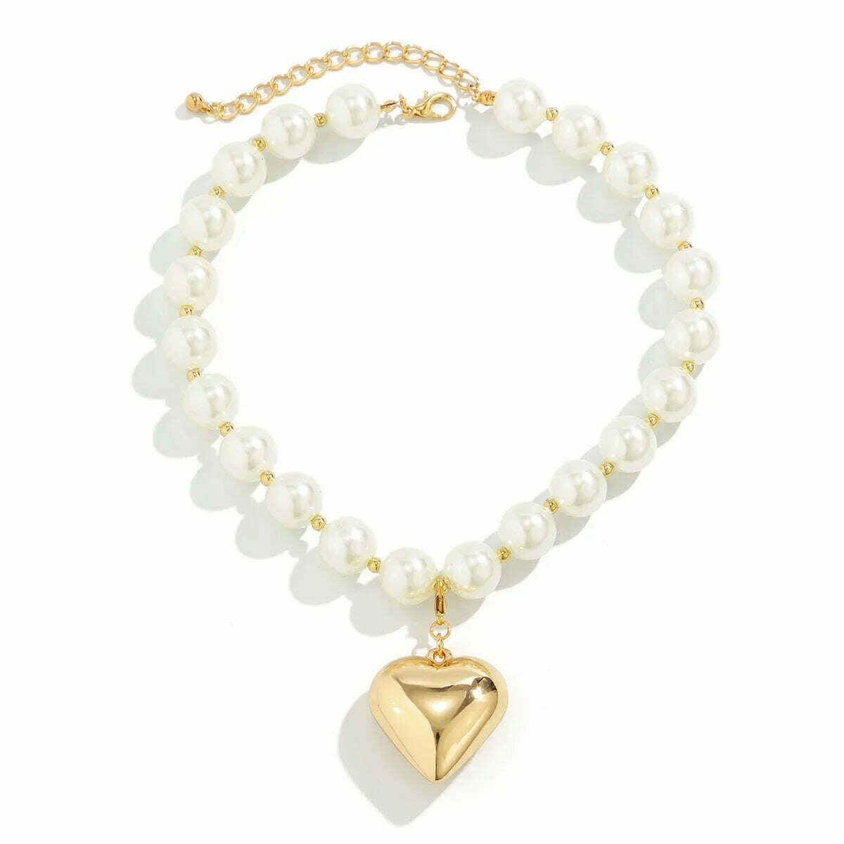 DIEZI Exaggerated CCB Heart Pendant Necklace Women Party Vintage Punk Fashion Pearl Beads Choker Statement Collar Neck Jewelry - KIMLUD