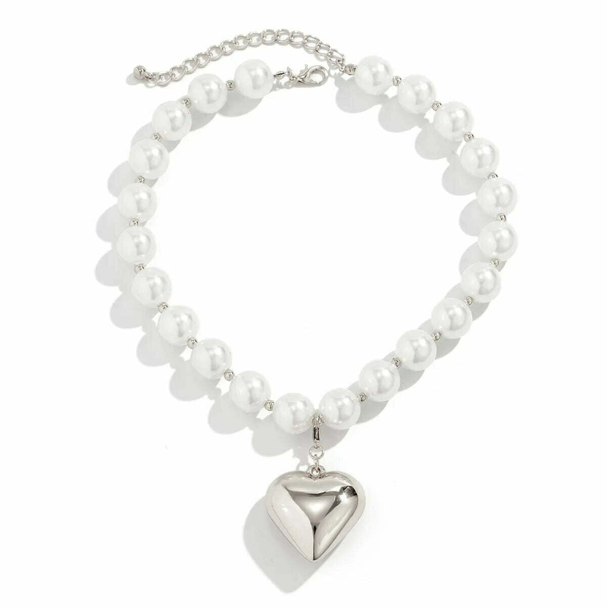 DIEZI Exaggerated CCB Heart Pendant Necklace Women Party Vintage Punk Fashion Pearl Beads Choker Statement Collar Neck Jewelry - KIMLUD