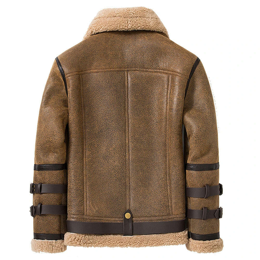 Double Collars Thick Genuine Leather Sheepskin Fur Jacket Natural Shearling Fur Coat Winter Men Warm Fur Clothing - KIMLUD