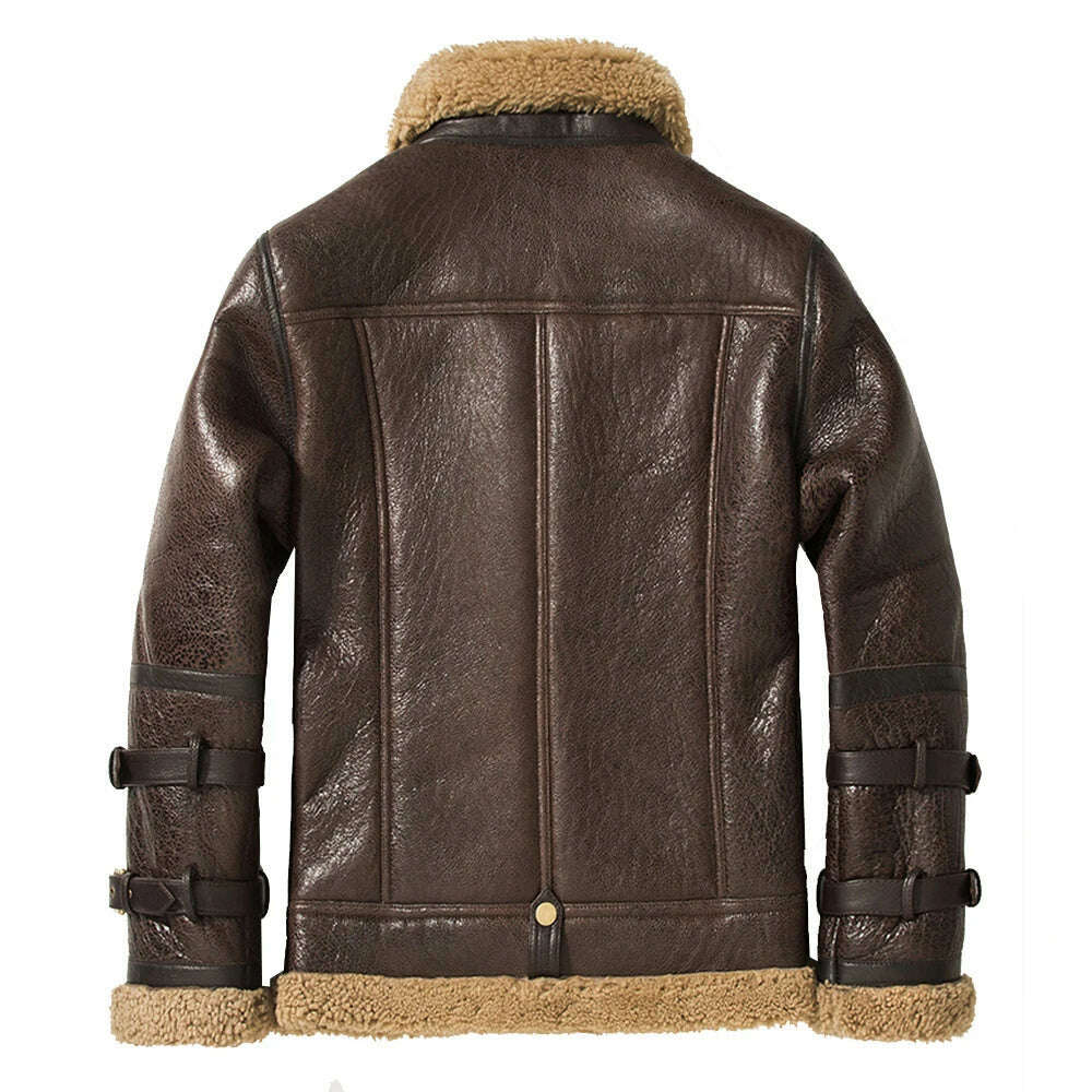 Double Collars Thick Genuine Leather Sheepskin Fur Jacket Natural Shearling Fur Coat Winter Men Warm Fur Clothing - KIMLUD