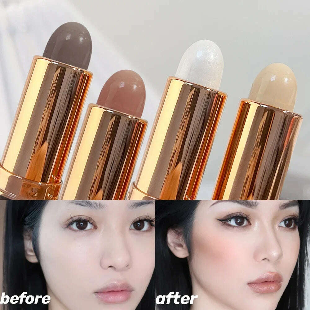 Double-Head High-Light Contour Stick Cream Waterproof Natural Matte Bronzer Highlighters Face Illuminator Women Makeup Cosmetics - KIMLUD