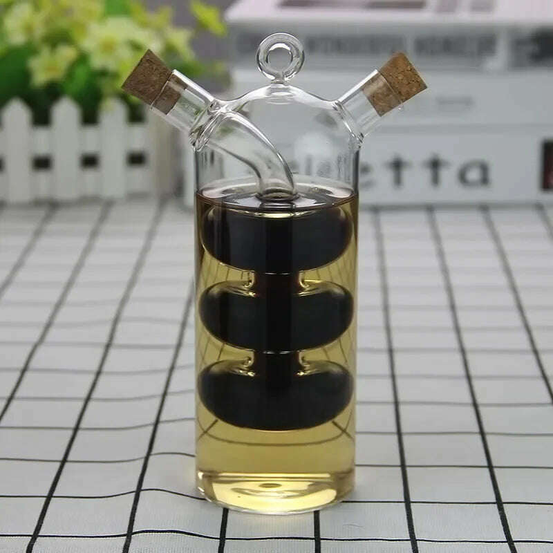 Double Layer Sauce Oil Bottle 2 In 1 Vinegar Glass Bottle Condiment Seasoning Sealed Kitchen Storage Bottles Jars - KIMLUD