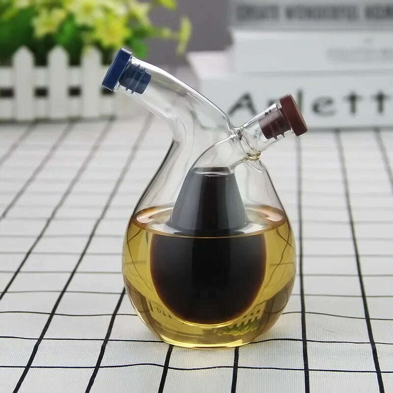 Double Layer Sauce Oil Bottle 2 In 1 Vinegar Glass Bottle Condiment Seasoning Sealed Kitchen Storage Bottles Jars - KIMLUD