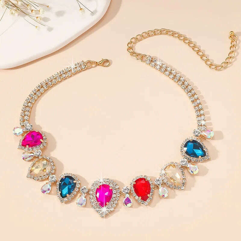 KIMLUD, Draweye Rhinestones Necklaces for Women Waterdrop Wedding Bridual Elegant Jewelry Vintage Fashion Collares Para Mujer, KIMLUD Womens Clothes
