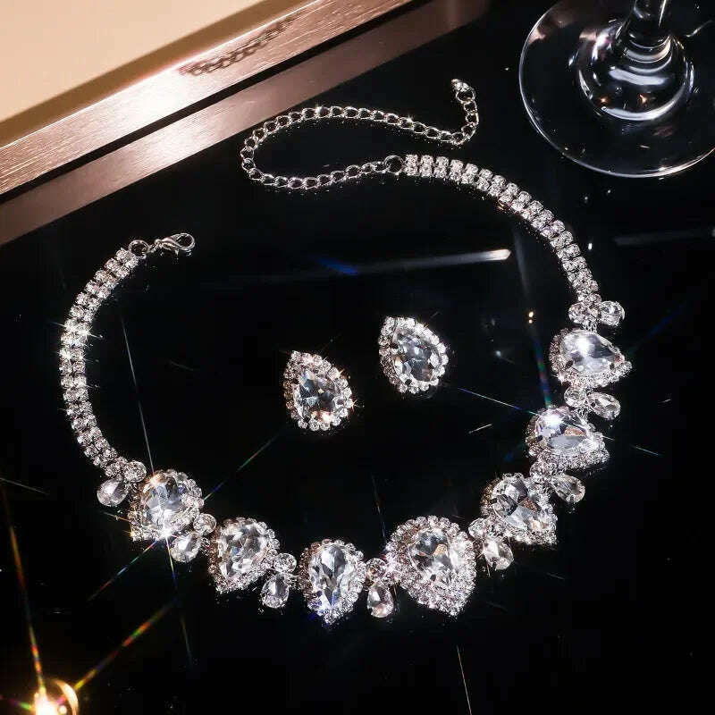 KIMLUD, Draweye Rhinestones Necklaces for Women Waterdrop Wedding Bridual Elegant Jewelry Vintage Fashion Collares Para Mujer, KIMLUD Womens Clothes