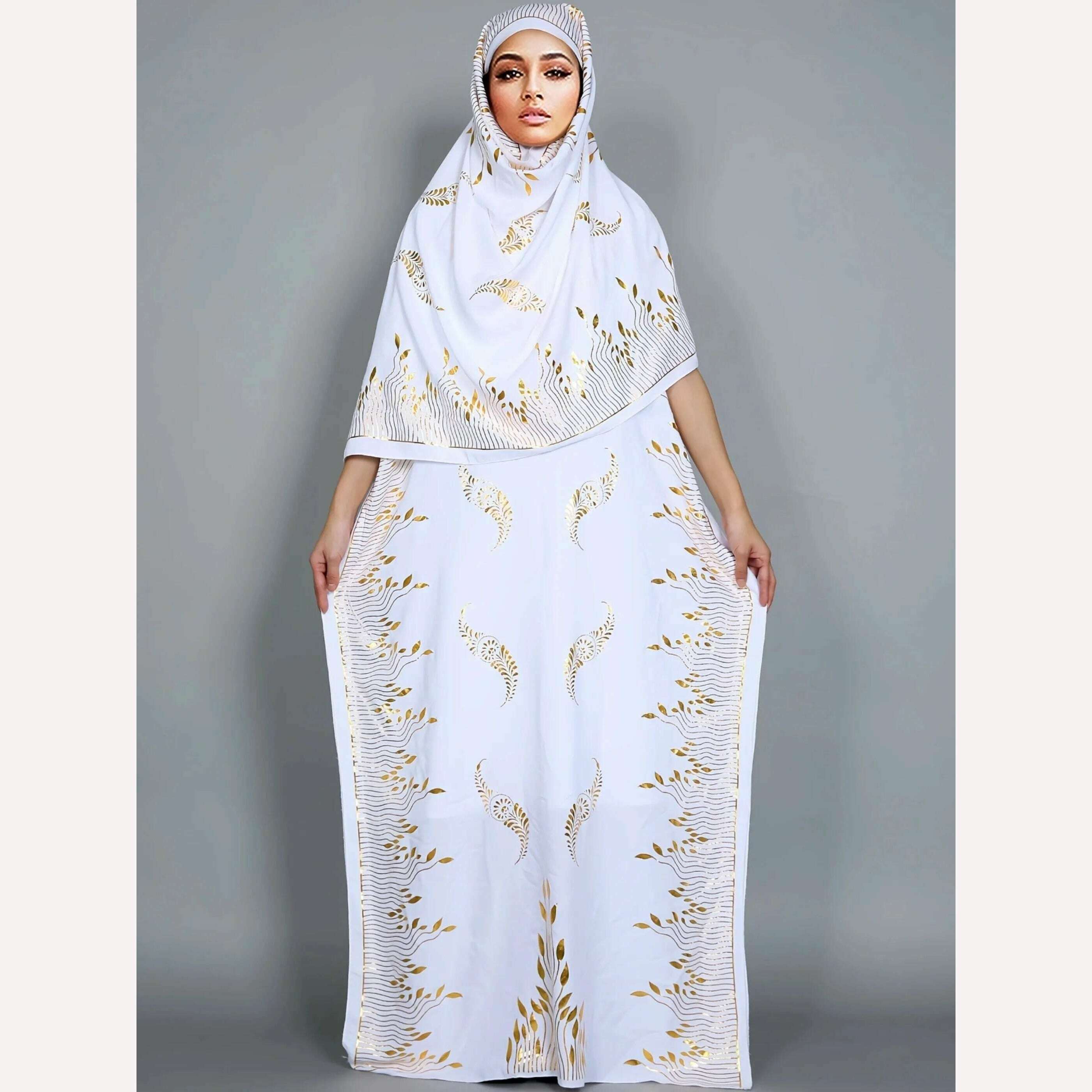 Dubai New Abaya For Women Summer Short Sleeve Cotton Dress Gold Stamping Loose Lady Maxi Islam African Dress With Big Scarf - KIMLUD