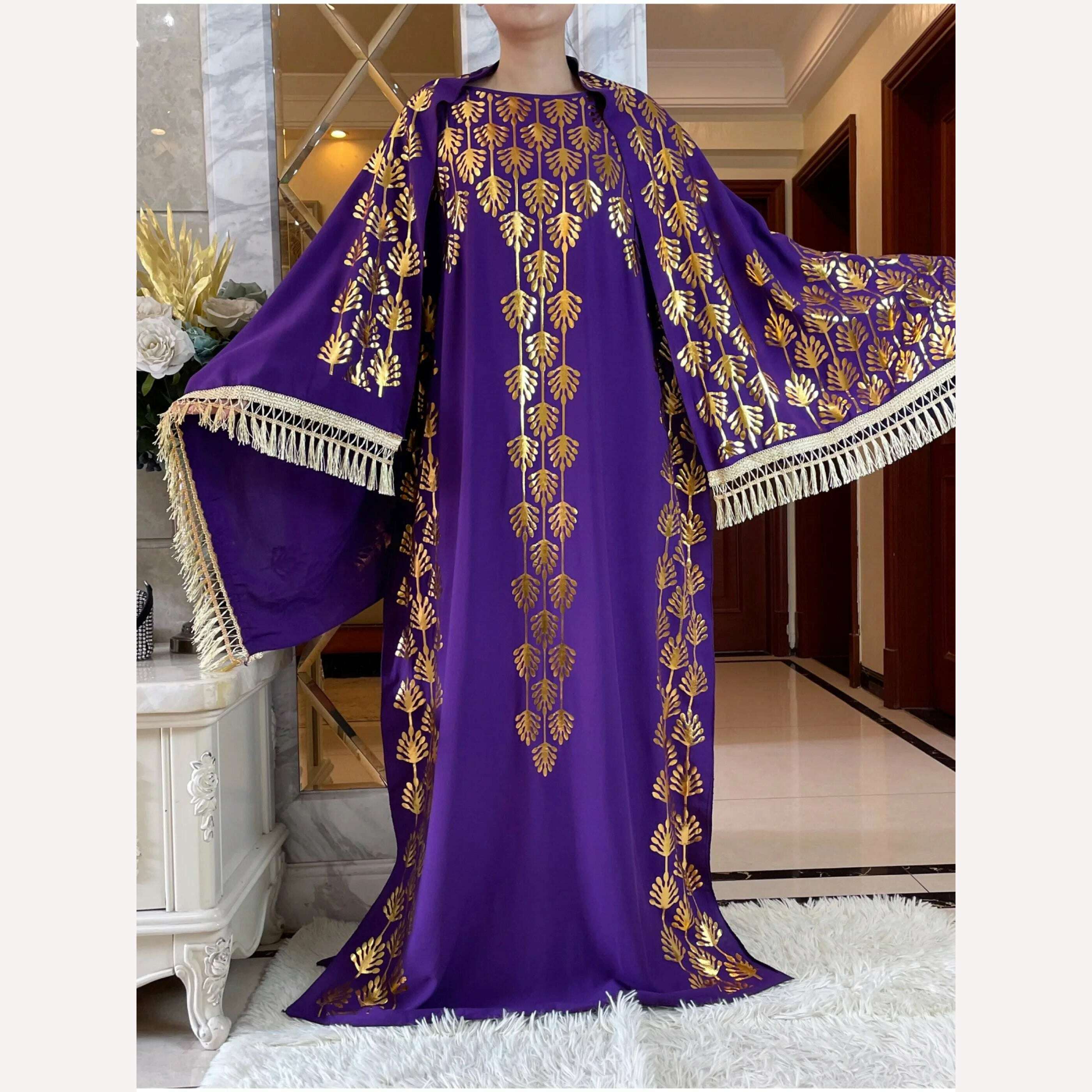 Dubai New Abaya For Women Summer Short Sleeve Cotton Dress Gold Stamping Loose Lady Maxi Islam African Dress With Big Scarf - KIMLUD