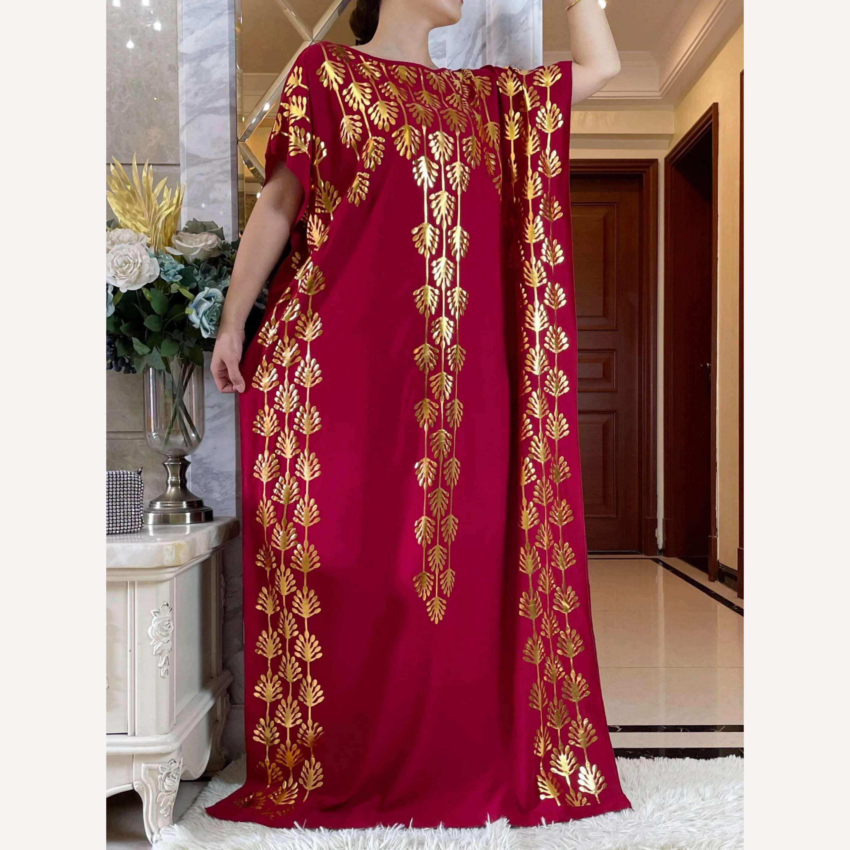 Dubai New Abaya For Women Summer Short Sleeve Cotton Dress Gold Stamping Loose Lady Maxi Islam African Dress With Big Scarf - KIMLUD