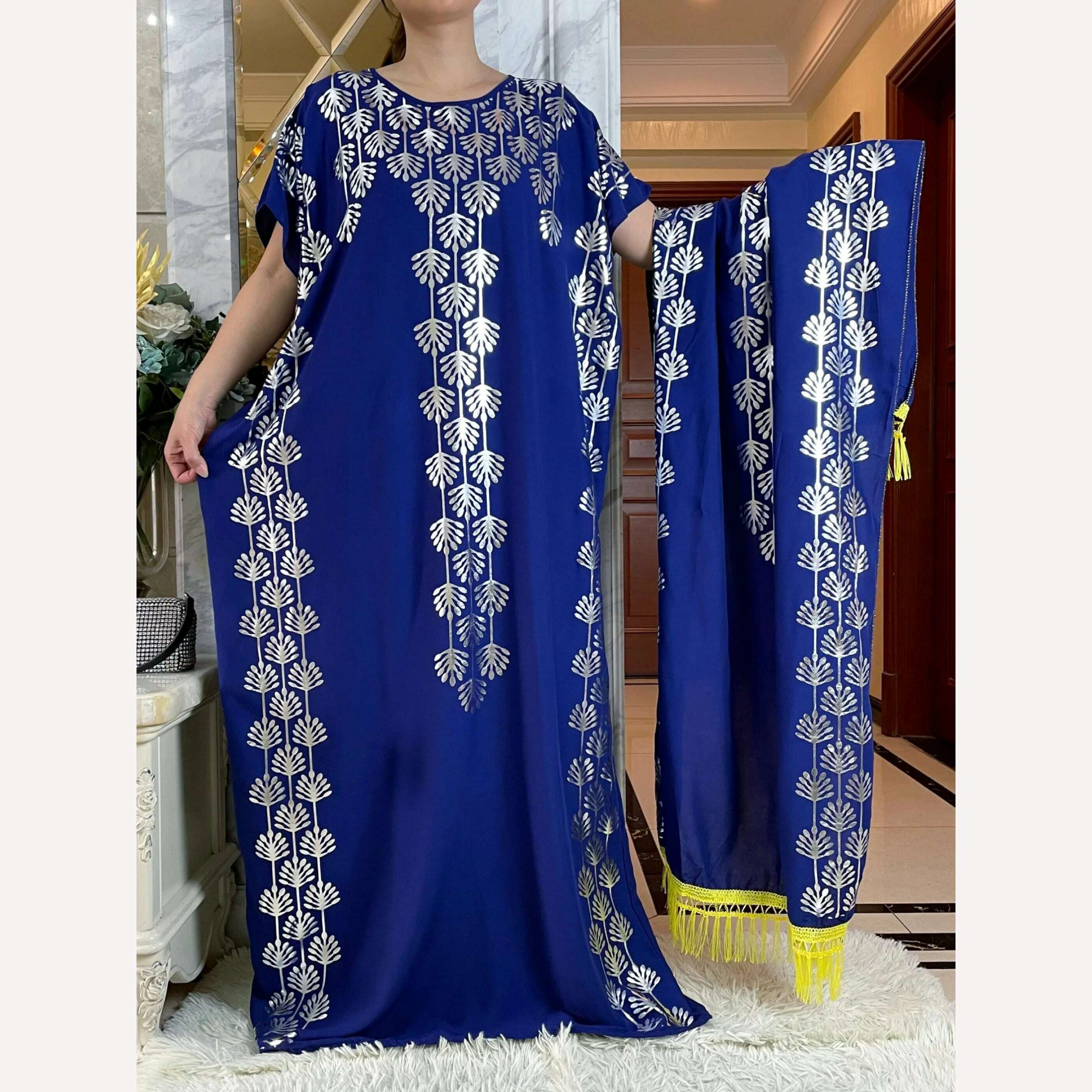 Dubai New Abaya For Women Summer Short Sleeve Cotton Dress Gold Stamping Loose Lady Maxi Islam African Dress With Big Scarf - KIMLUD