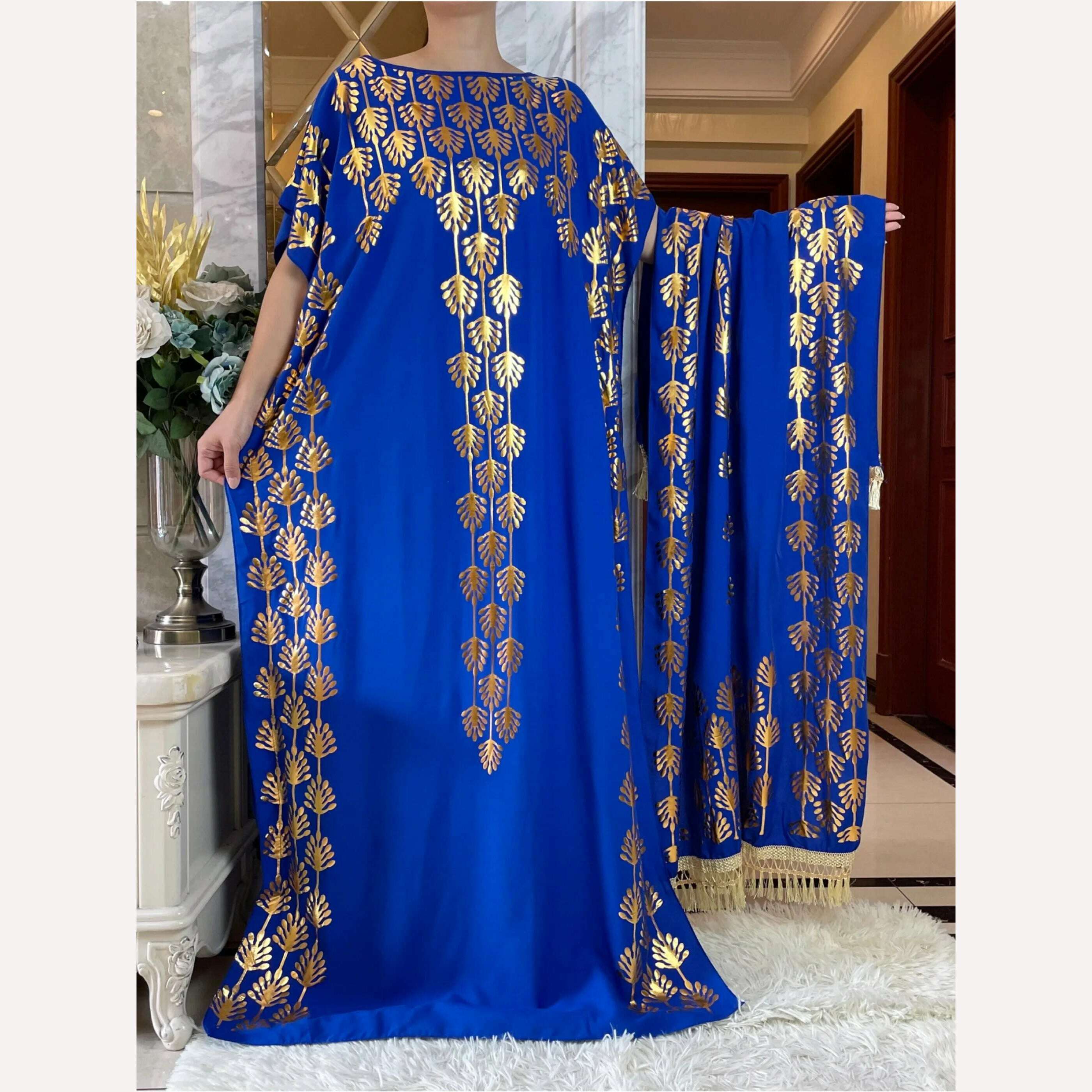 Dubai New Abaya For Women Summer Short Sleeve Cotton Dress Gold Stamping Loose Lady Maxi Islam African Dress With Big Scarf - KIMLUD