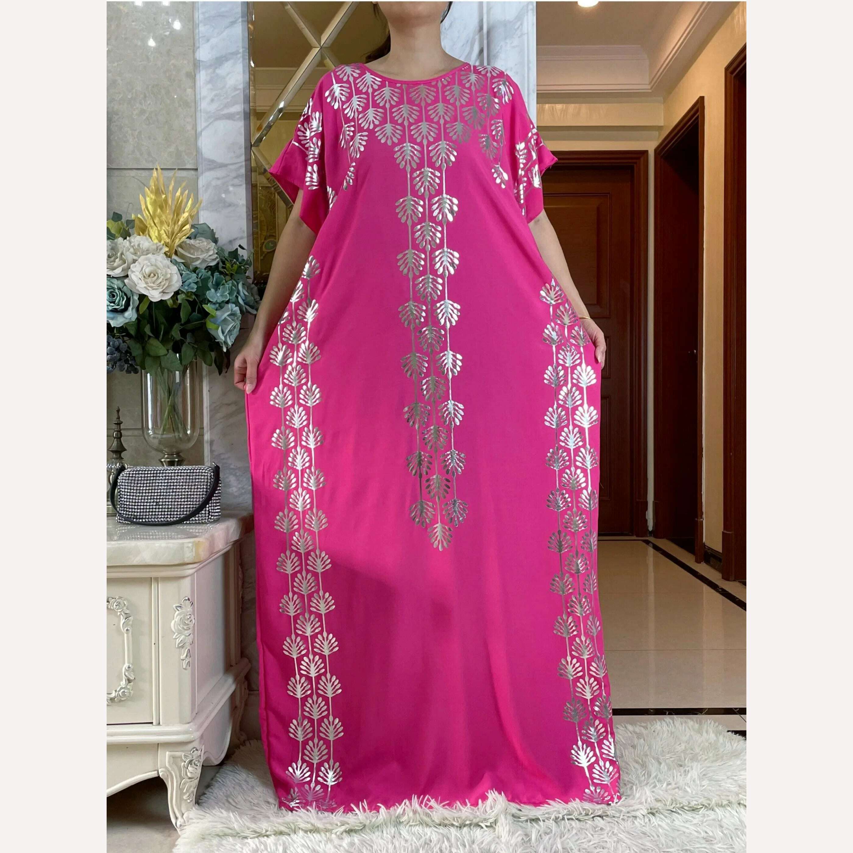 Dubai New Abaya For Women Summer Short Sleeve Cotton Dress Gold Stamping Loose Lady Maxi Islam African Dress With Big Scarf - KIMLUD