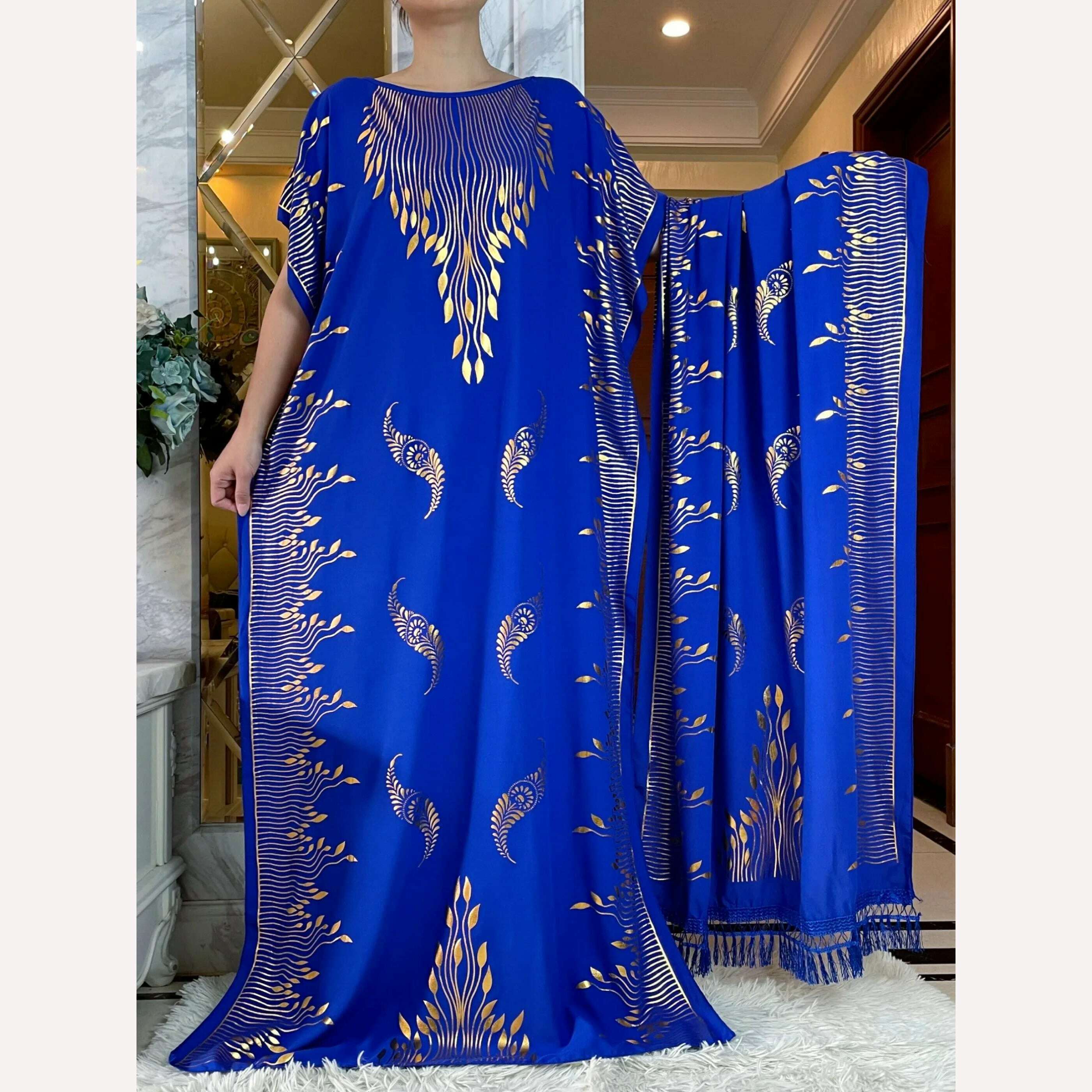 Dubai New Abaya For Women Summer Short Sleeve Cotton Dress Gold Stamping Loose Lady Maxi Islam African Dress With Big Scarf - KIMLUD