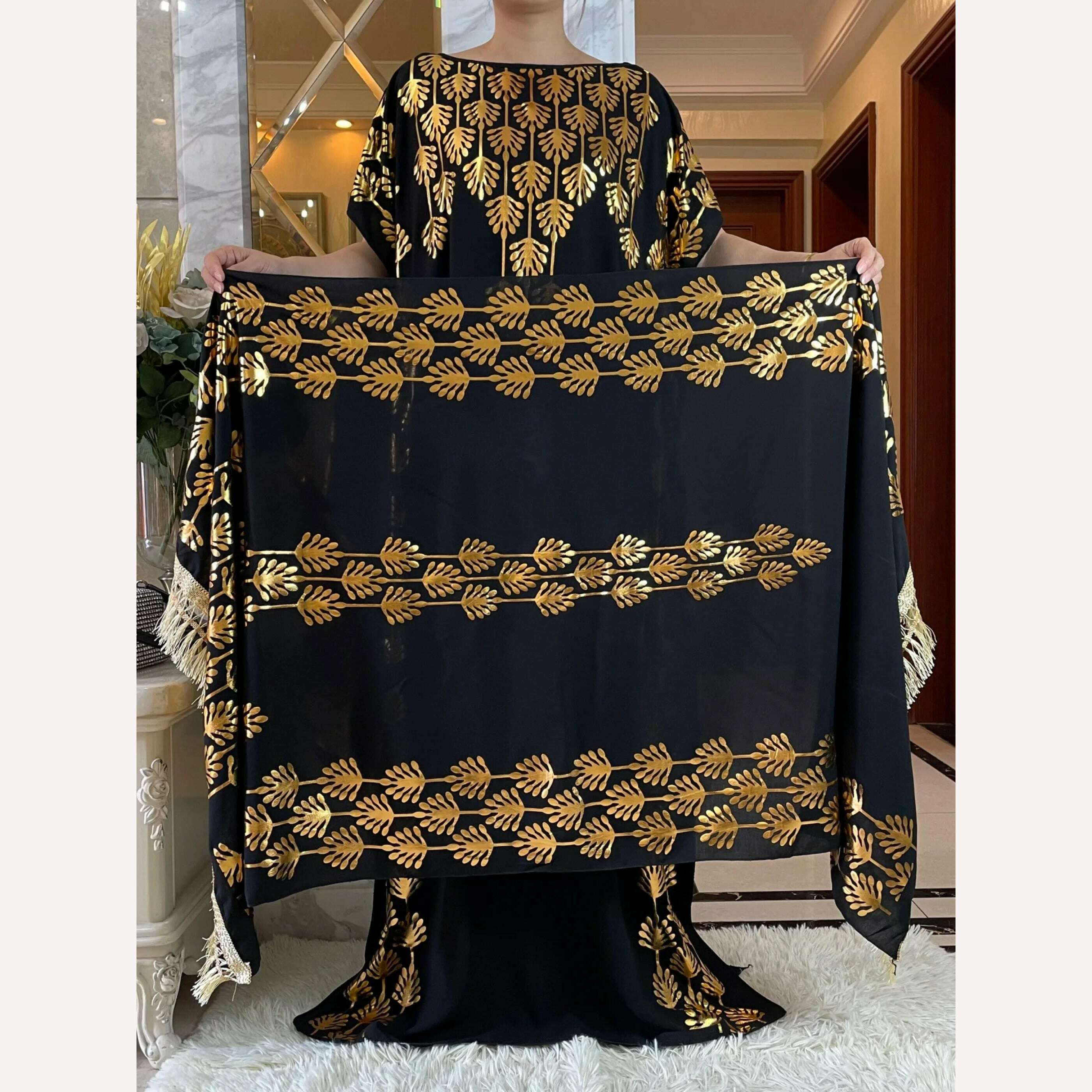 Dubai New Abaya For Women Summer Short Sleeve Cotton Dress Gold Stamping Loose Lady Maxi Islam African Dress With Big Scarf - KIMLUD