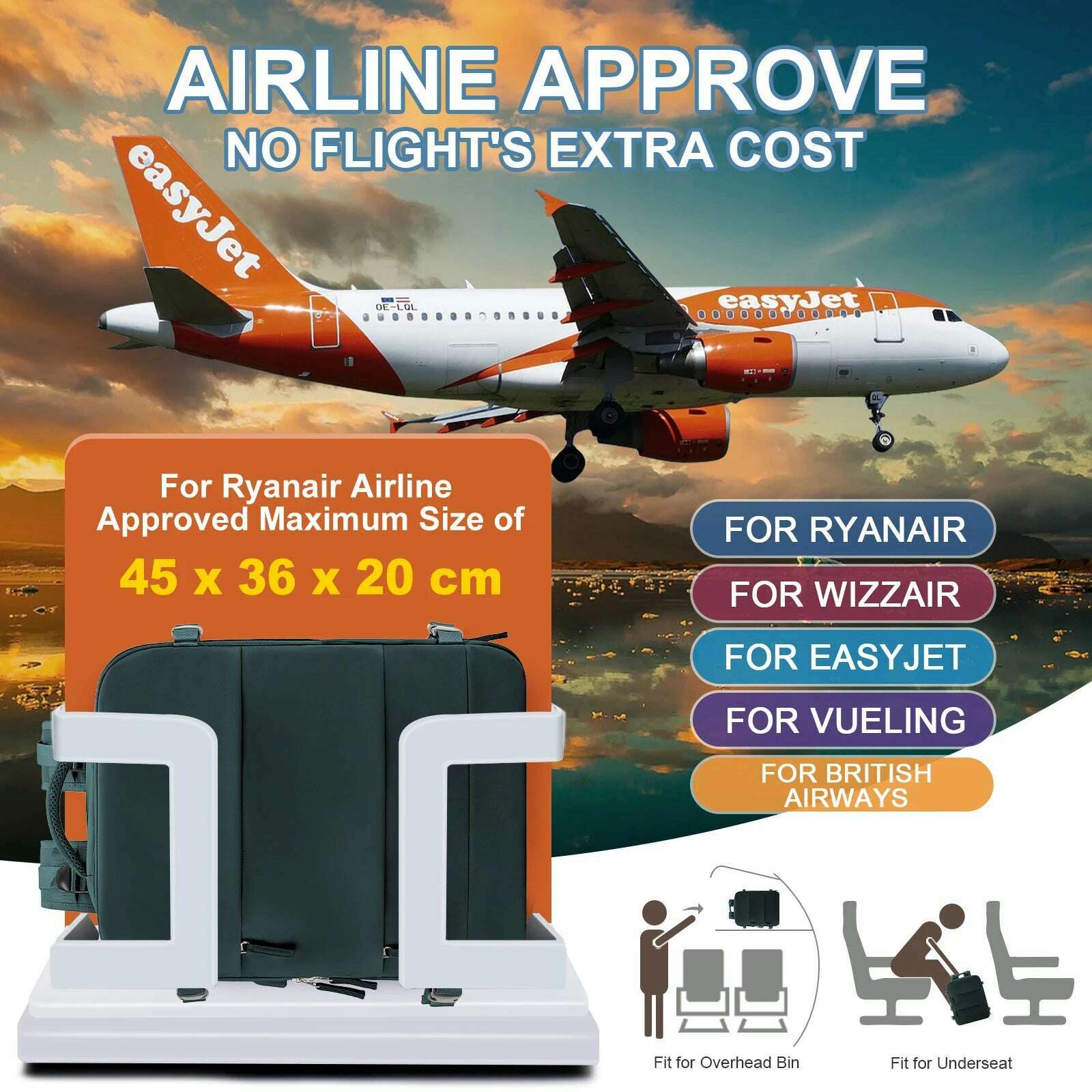Easyjet Cabin Bag 45x36x20 Backpack, 40x20x25 Ryanair Carry-Ons, Women/Men Aeroplane Travel Backpack, Cabin Size Laptop Backpack - KIMLUD