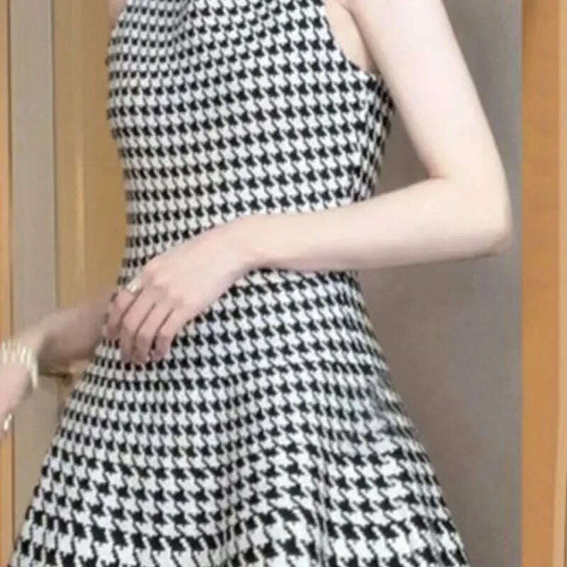 Elegant Fashion Harajuku Slim Fit Female Clothes Loose Casual All Match A-line Skirt O Neck Printed Patchwork Sleeveless Dresses - KIMLUD