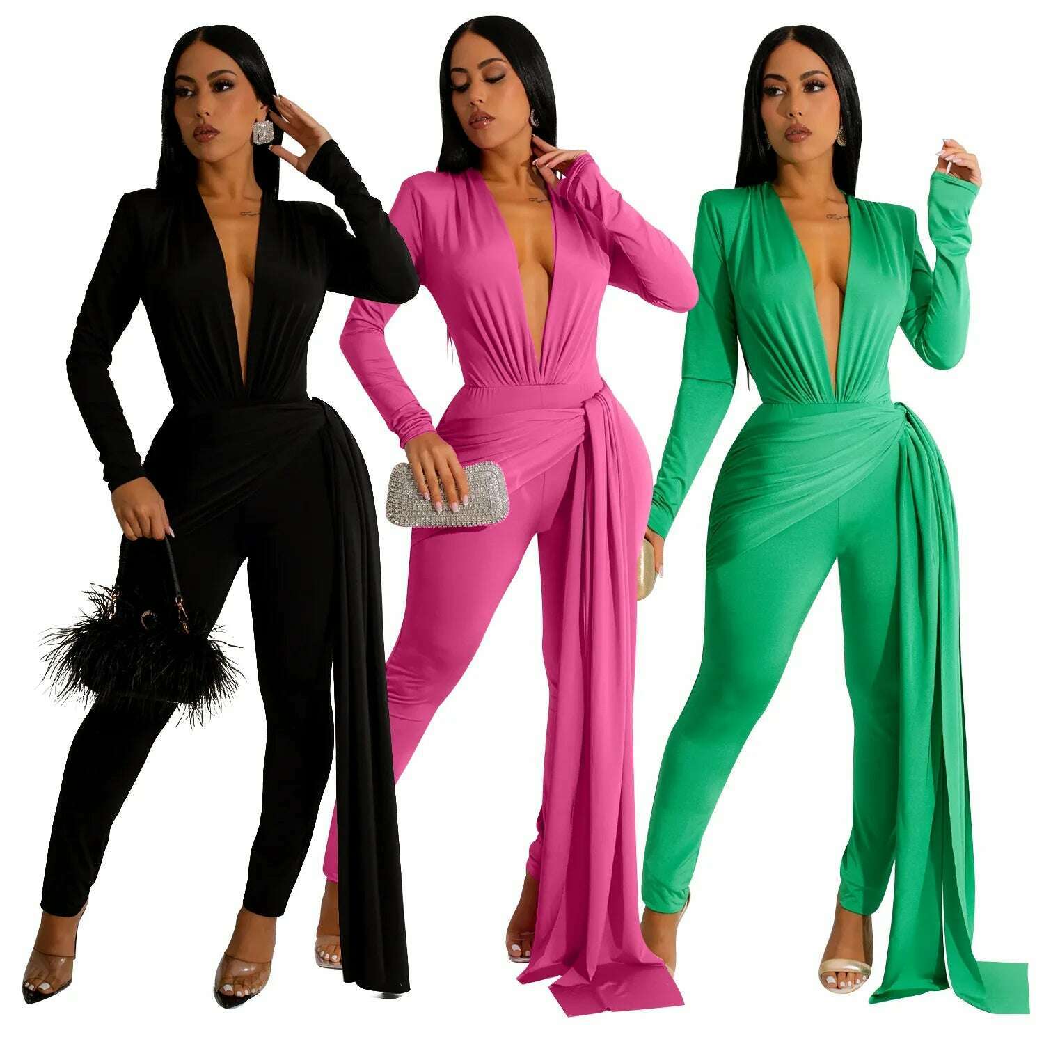 Elegant Ribbon Bodycon Jumpsuits Sexy Long Sleeve Lace Up Romper Club Party Summer Women Clothes Overalls Luxury One Piece 2023 - KIMLUD