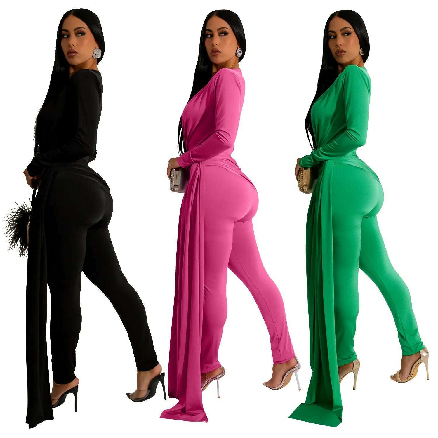 Elegant Ribbon Bodycon Jumpsuits Sexy Long Sleeve Lace Up Romper Club Party Summer Women Clothes Overalls Luxury One Piece 2023 - KIMLUD