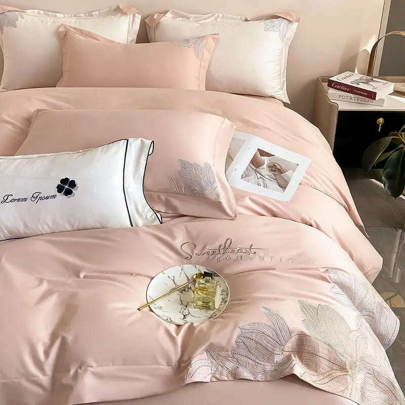 Embroidery 100% Cotton Bedding Set Luxury Home Textile Duvet Cover Set 220x240 High End Hepburn Style Skin Friendly Bedding Sets - KIMLUD