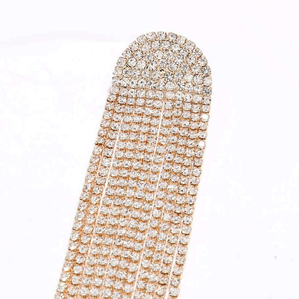 Europe And America New Exaggerated Full Rhinestone Tassel Earrings For Women Party Wedding Statement Jewelry Long Earings Gifts - KIMLUD