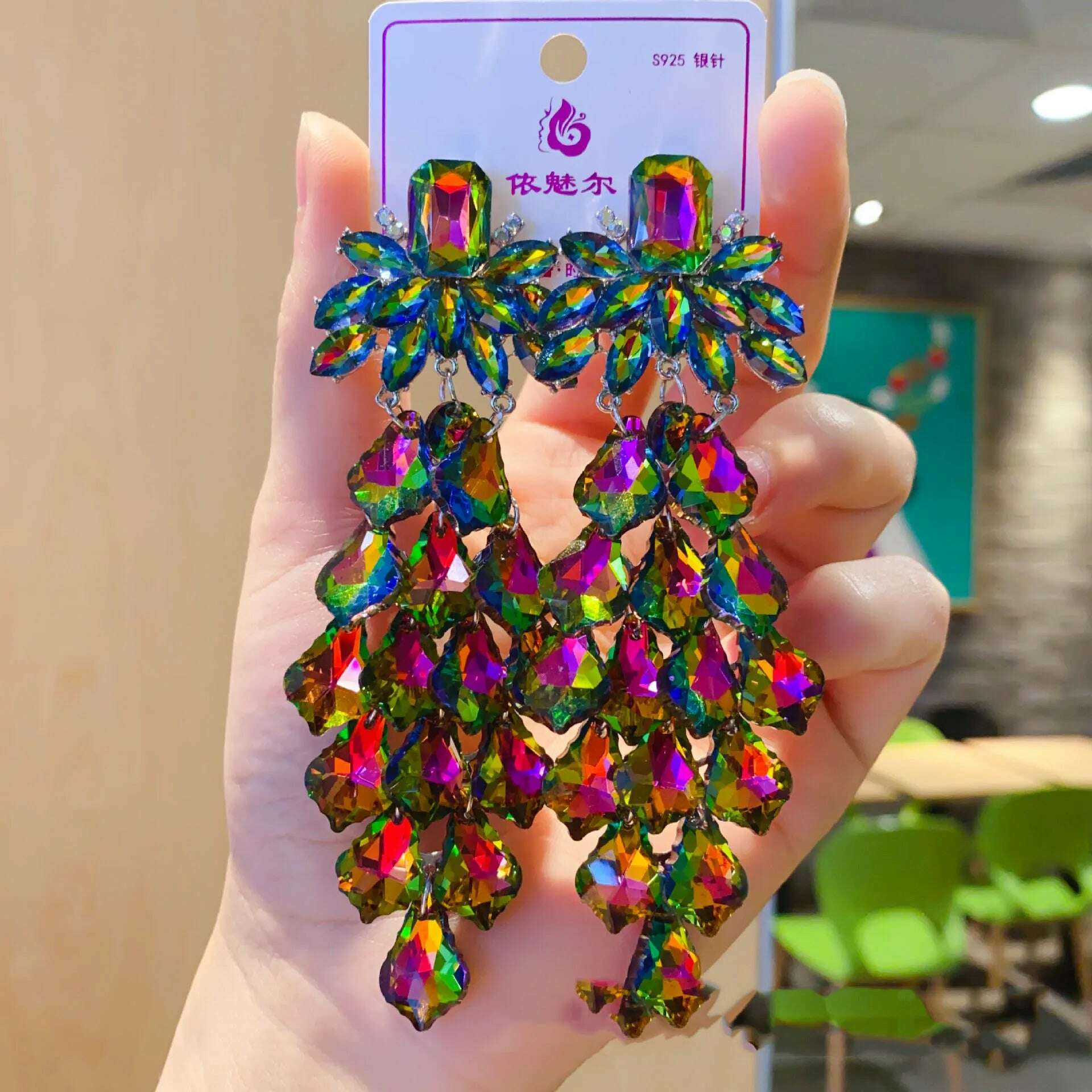 European and American exaggerated colorful crystal earrings - KIMLUD