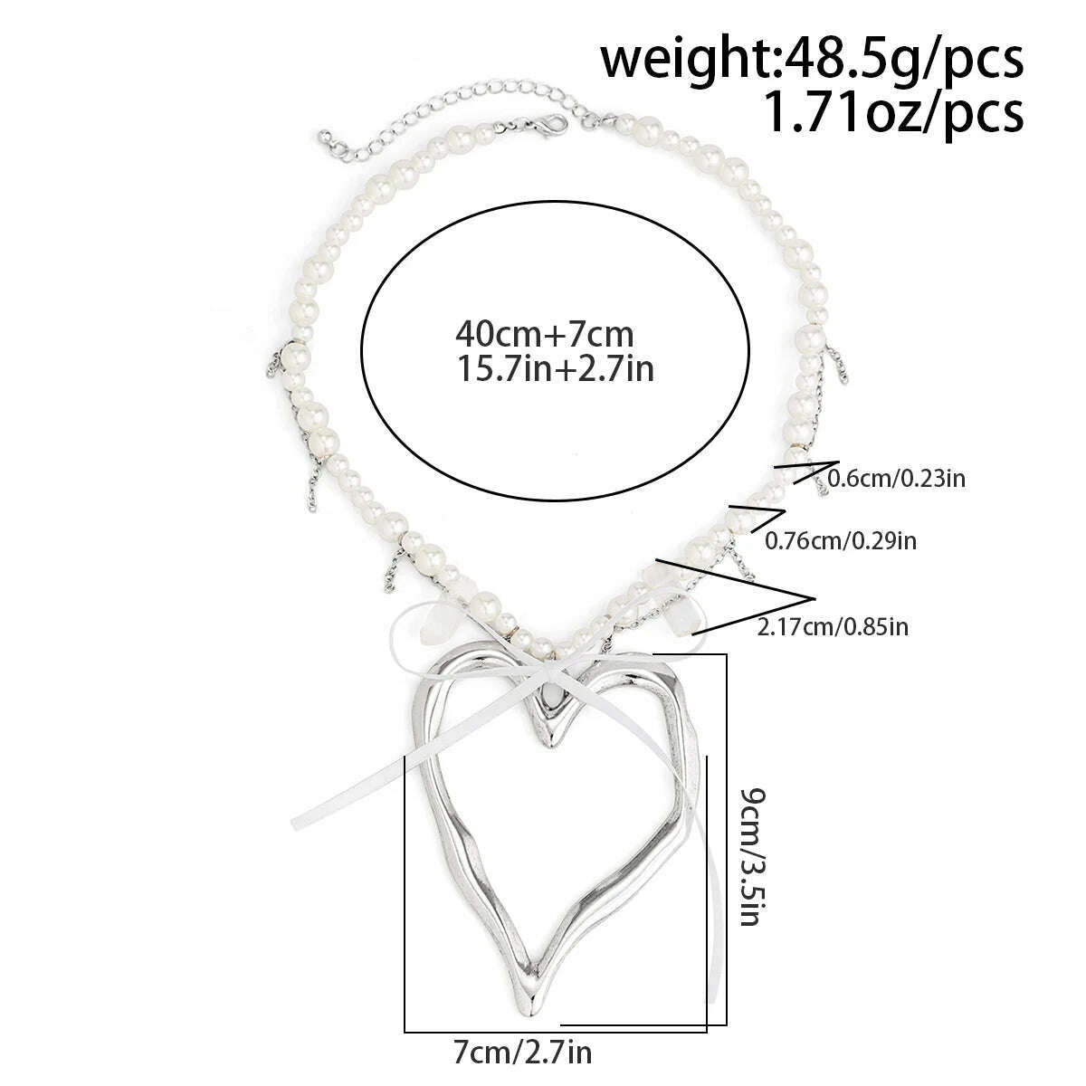 Exaggerated Big Hollow Love Heart Pendant Choker Necklace for Women Elegant Bowknot Imitation Pearl Chain Y2K Wed Jewelry Gift - KIMLUD