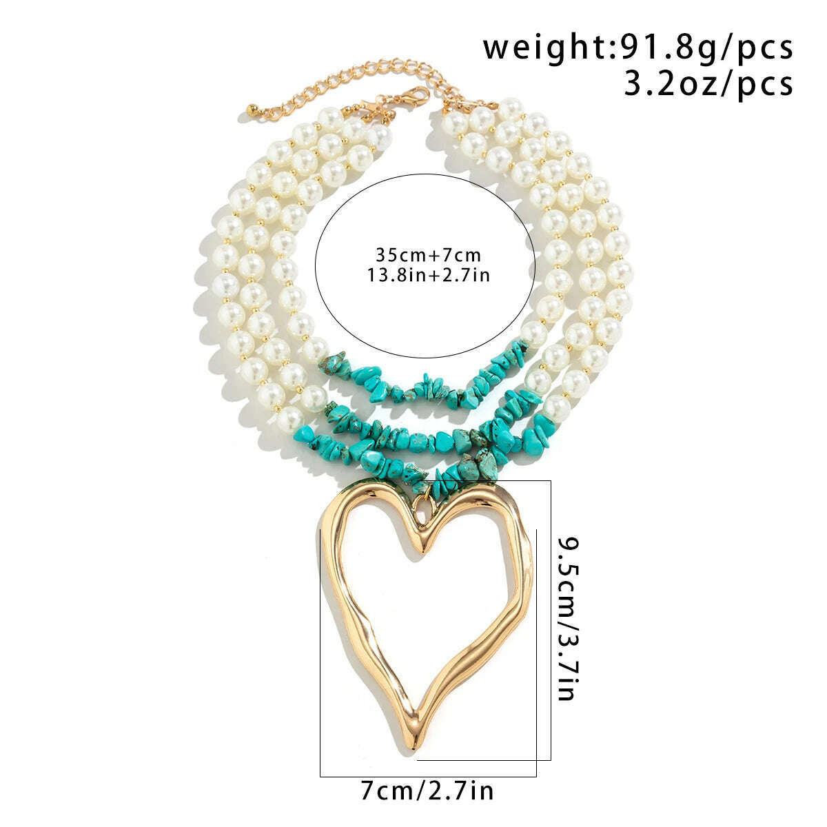 Exaggerated Big Love Heart Pendant Choker Nekclace for Women Wed Bridal Goth Multilayer imitation Pearl Stone Chain Y2K Jewelry - KIMLUD