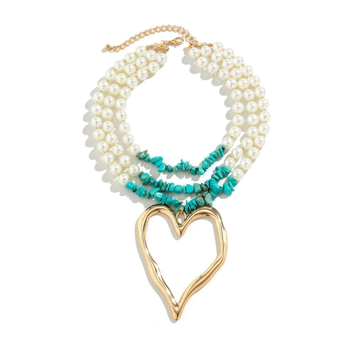 Exaggerated Big Love Heart Pendant Choker Nekclace for Women Wed Bridal Goth Multilayer imitation Pearl Stone Chain Y2K Jewelry - KIMLUD