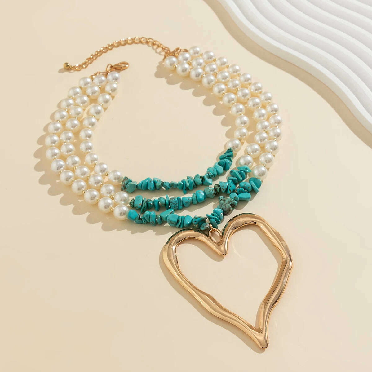 Exaggerated Big Love Heart Pendant Choker Nekclace for Women Wed Bridal Goth Multilayer imitation Pearl Stone Chain Y2K Jewelry - KIMLUD