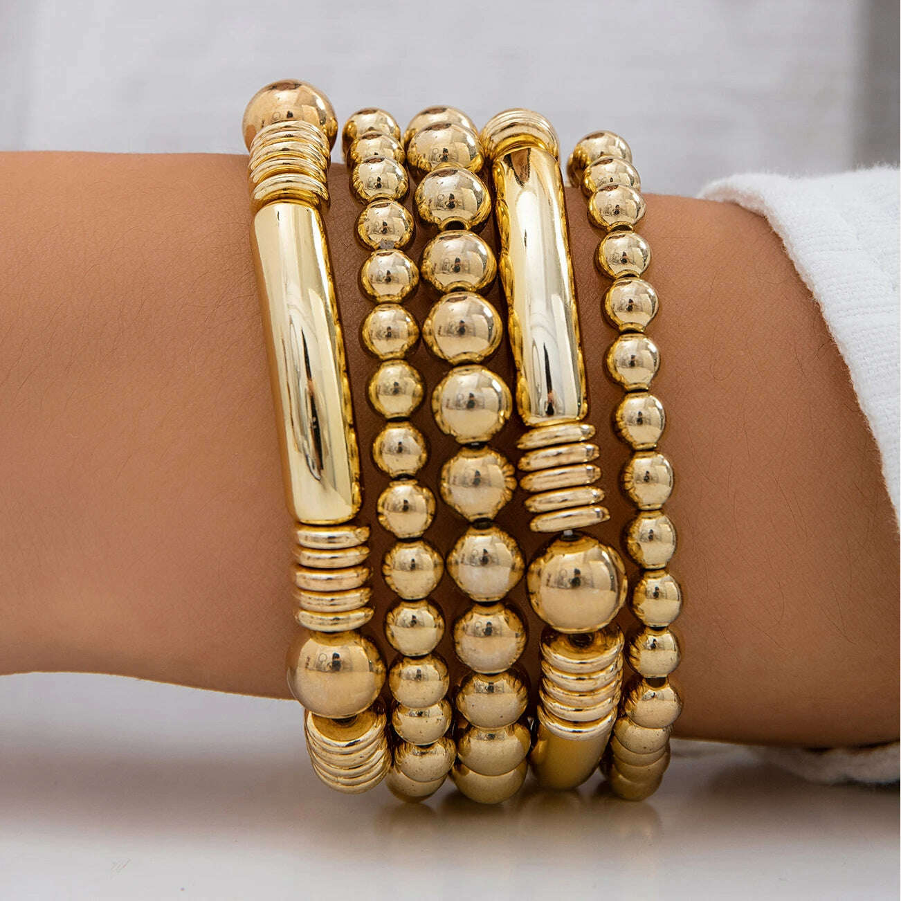 Exaggerated Punk Big Ball Chain Bracelets Women Vintage Chunky Round Beads Elastic Bangle Grunge Couple Jewelry Steampunk Men - KIMLUD