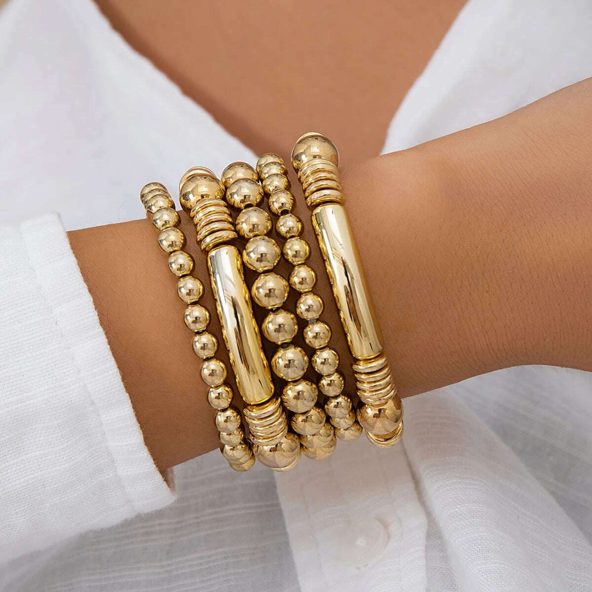 Exaggerated Punk Big Ball Chain Bracelets Women Vintage Chunky Round Beads Elastic Bangle Grunge Couple Jewelry Steampunk Men - KIMLUD