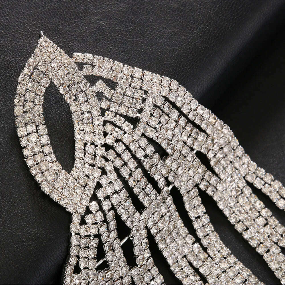 Exaggerated Rhinestone Oversized Wing Drop Earrings Dinner Jewelry for Women Crystal Irregular Big Dangle Earrings Accessories - KIMLUD