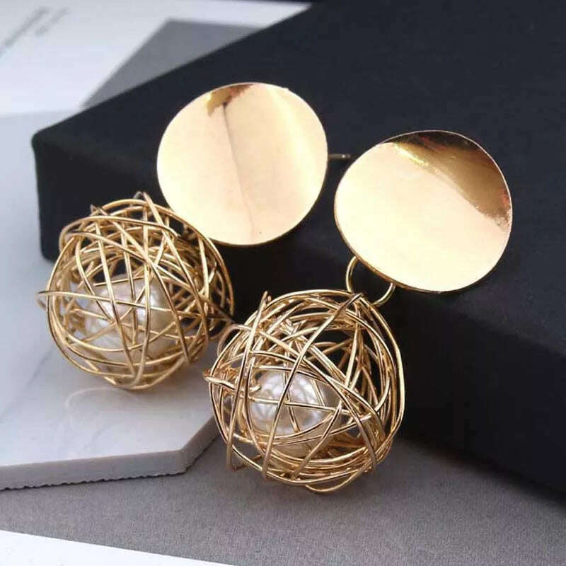Exquisite Simulated Pearl Stud Earrings Fashion Long Statement Earrings for Womenn Party Wedding Female Jewelry Gift - KIMLUD