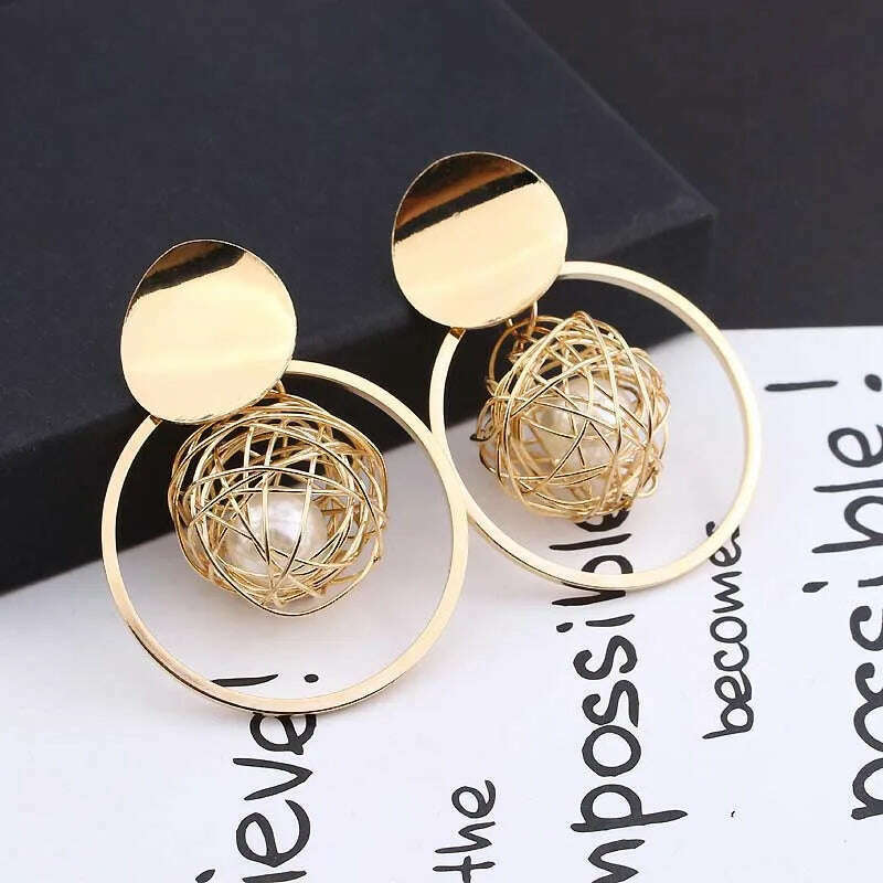Exquisite Simulated Pearl Stud Earrings Fashion Long Statement Earrings for Womenn Party Wedding Female Jewelry Gift - KIMLUD
