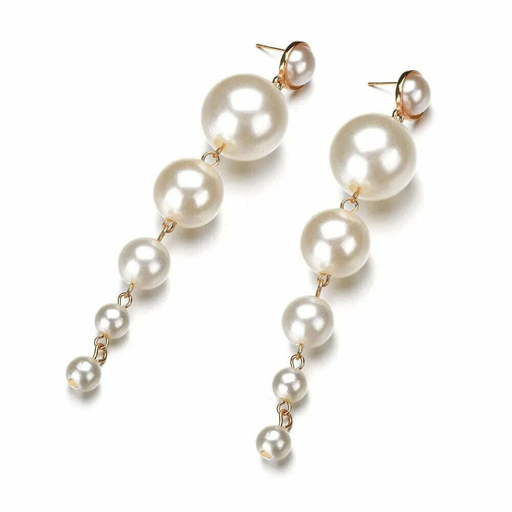 Exquisite Simulated Pearl Stud Earrings Fashion Long Statement Earrings for Womenn Party Wedding Female Jewelry Gift - KIMLUD