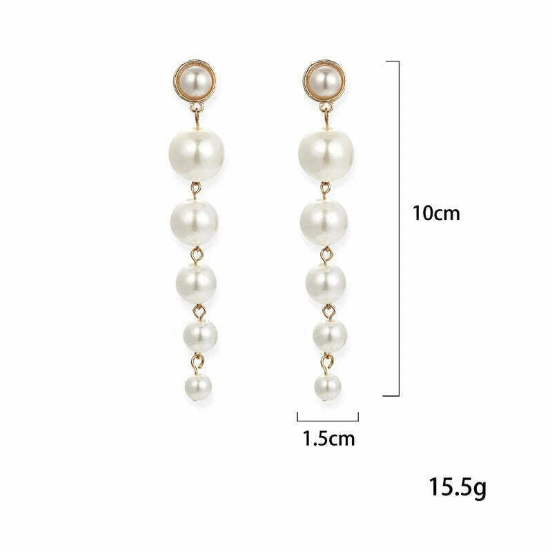 Exquisite Simulated Pearl Stud Earrings Fashion Long Statement Earrings for Womenn Party Wedding Female Jewelry Gift - KIMLUD