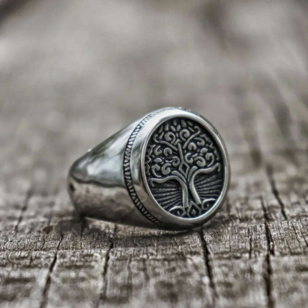 EYHIMD Stainless Steel Tree of Life Signet Ring Classic Men Viking Amulet Rings Nordic Jewelry - KIMLUD