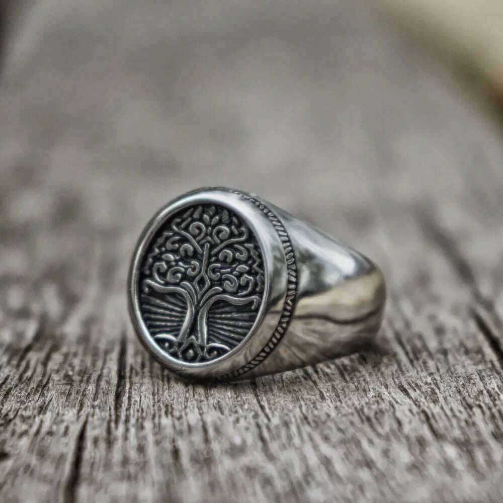EYHIMD Stainless Steel Tree of Life Signet Ring Classic Men Viking Amulet Rings Nordic Jewelry - KIMLUD