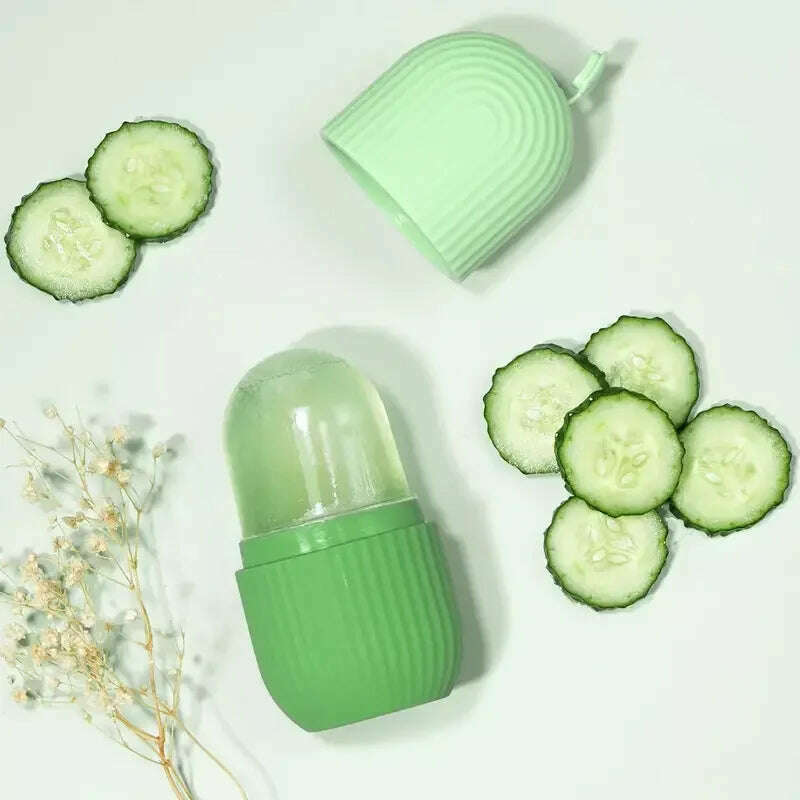 Facial Ice Cube Mold Silicone Freezing Beauty Swelling Face Massager Moisturizing Washable Oven Icing Mould Green - KIMLUD