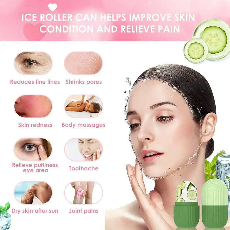 Facial Ice Cube Mold Silicone Freezing Beauty Swelling Face Massager Moisturizing Washable Oven Icing Mould Green - KIMLUD