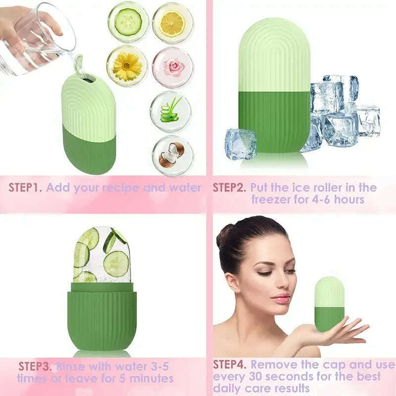 Facial Ice Cube Mold Silicone Freezing Beauty Swelling Face Massager Moisturizing Washable Oven Icing Mould Green - KIMLUD