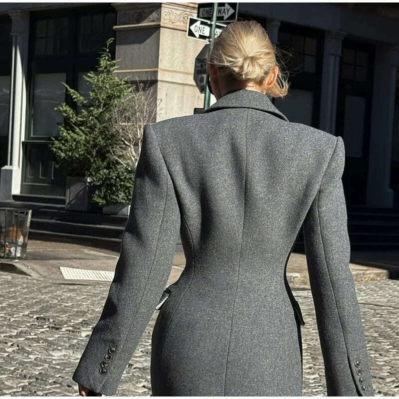Fashion Burgundy Lapel High Waist Long Woolen Jacket Elegant Solid Color Full Sleeves Overcoat New Woman High Street Outerwear - KIMLUD